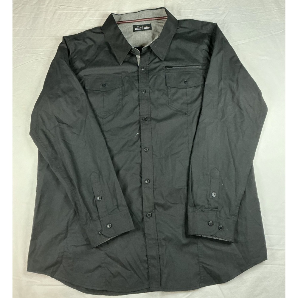 Public Record Mens 2XL Black Tactical Utility Button Up Long Sleeve Shirt